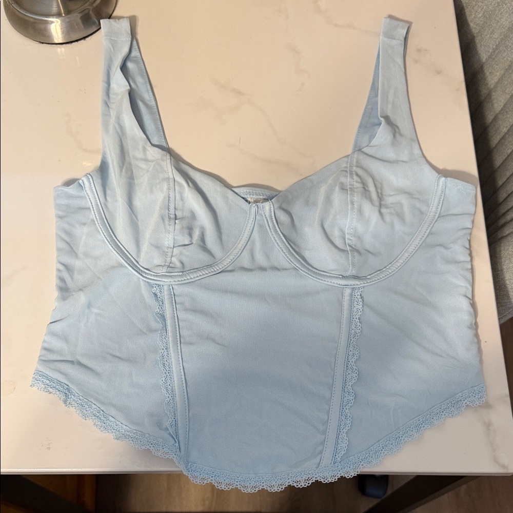No Boundaries Light Blue Lace Trim Bra